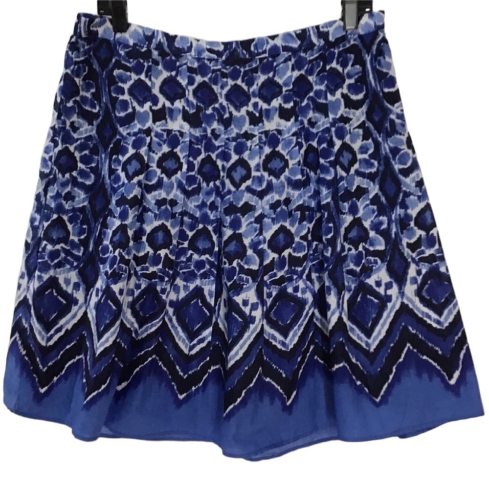 Covington Boho Blue White Patterned Cotton Pleated Skirt Size 10